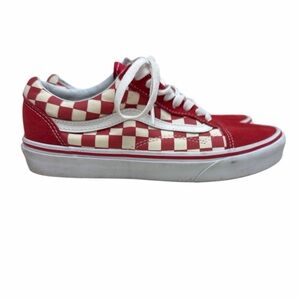 Vans Old Skool Primary Checkerboard Sneakers in Racing Red and White
